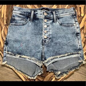 Express Women’s Dark Wash Shortie High-Rise Denim Shorts